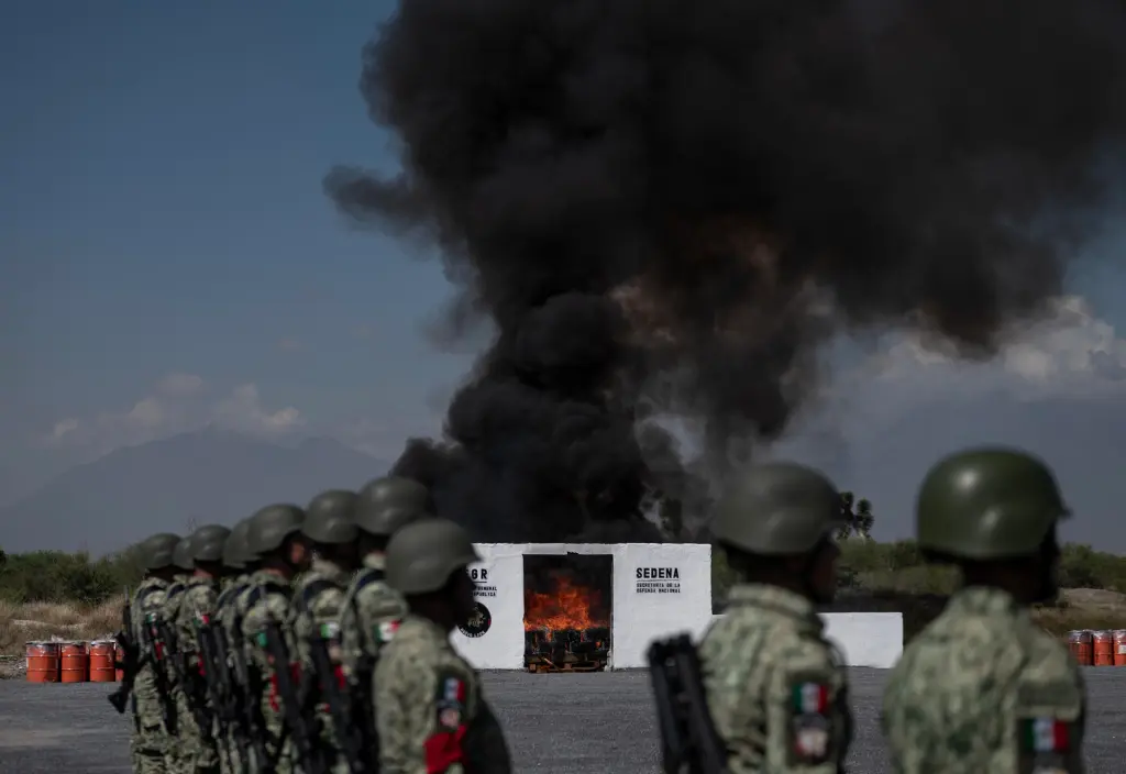 Ejército mexicano realiza quema de 461 Kilos de drogas en Nuevo León